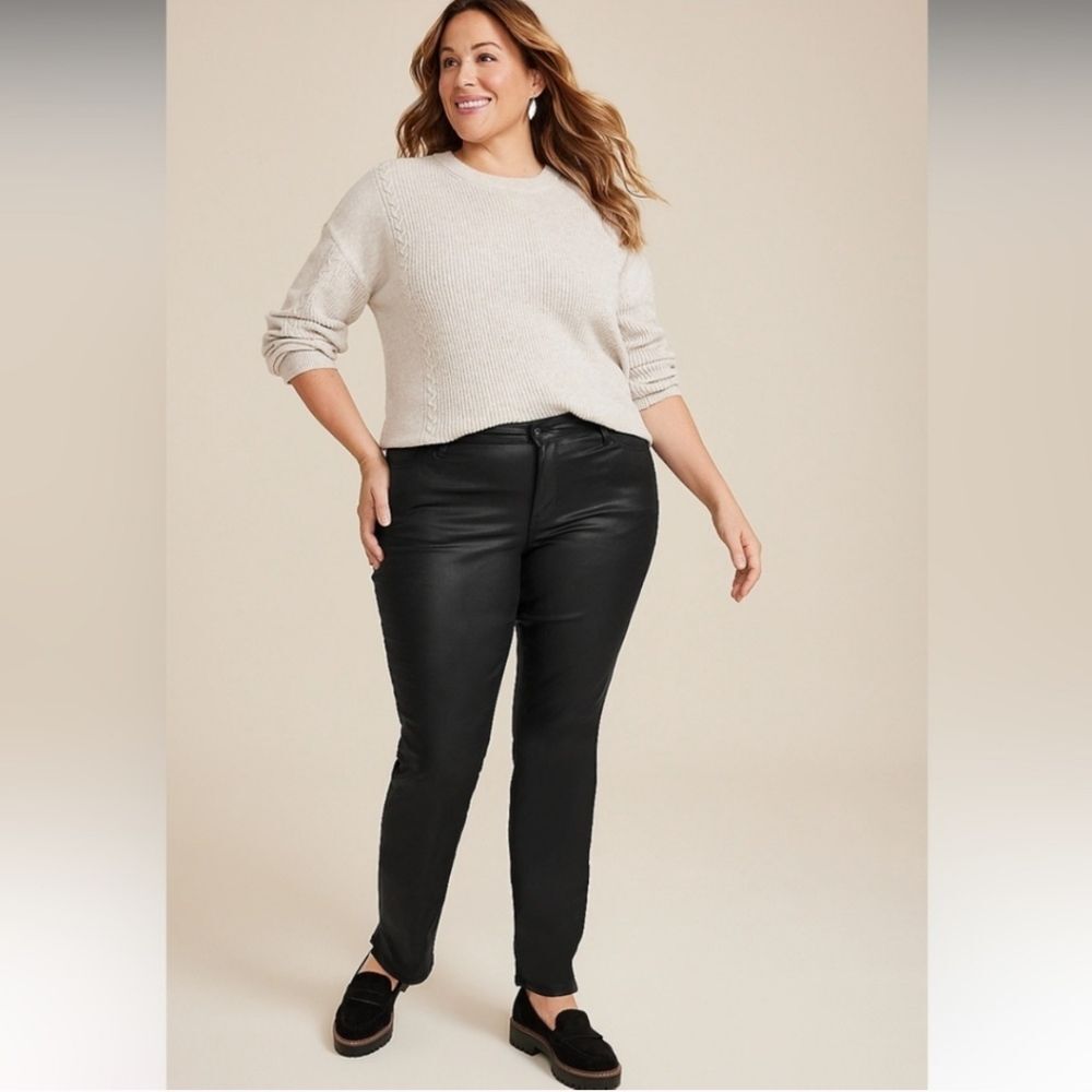 NEW Edgely Slim Straight High Rise Coated Black Pants - Size 14 Short Stretch